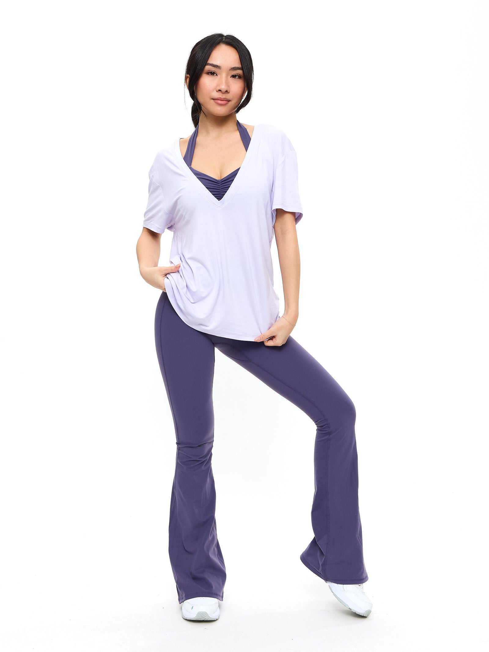 V Neck Pump Cover - Lavender Smoke