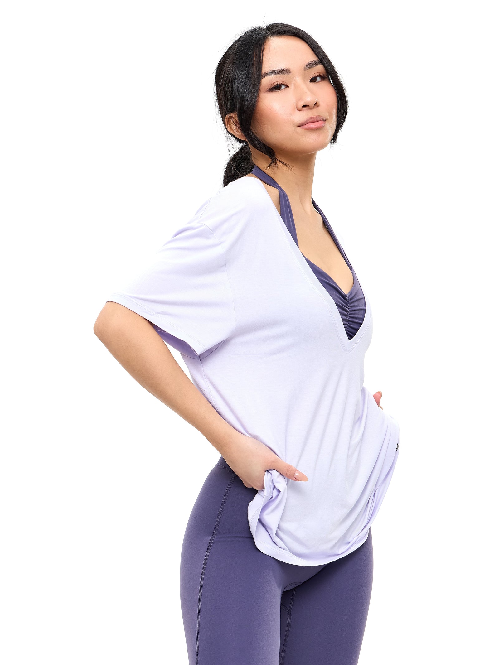 V Neck Pump Cover - Lavender Smoke
