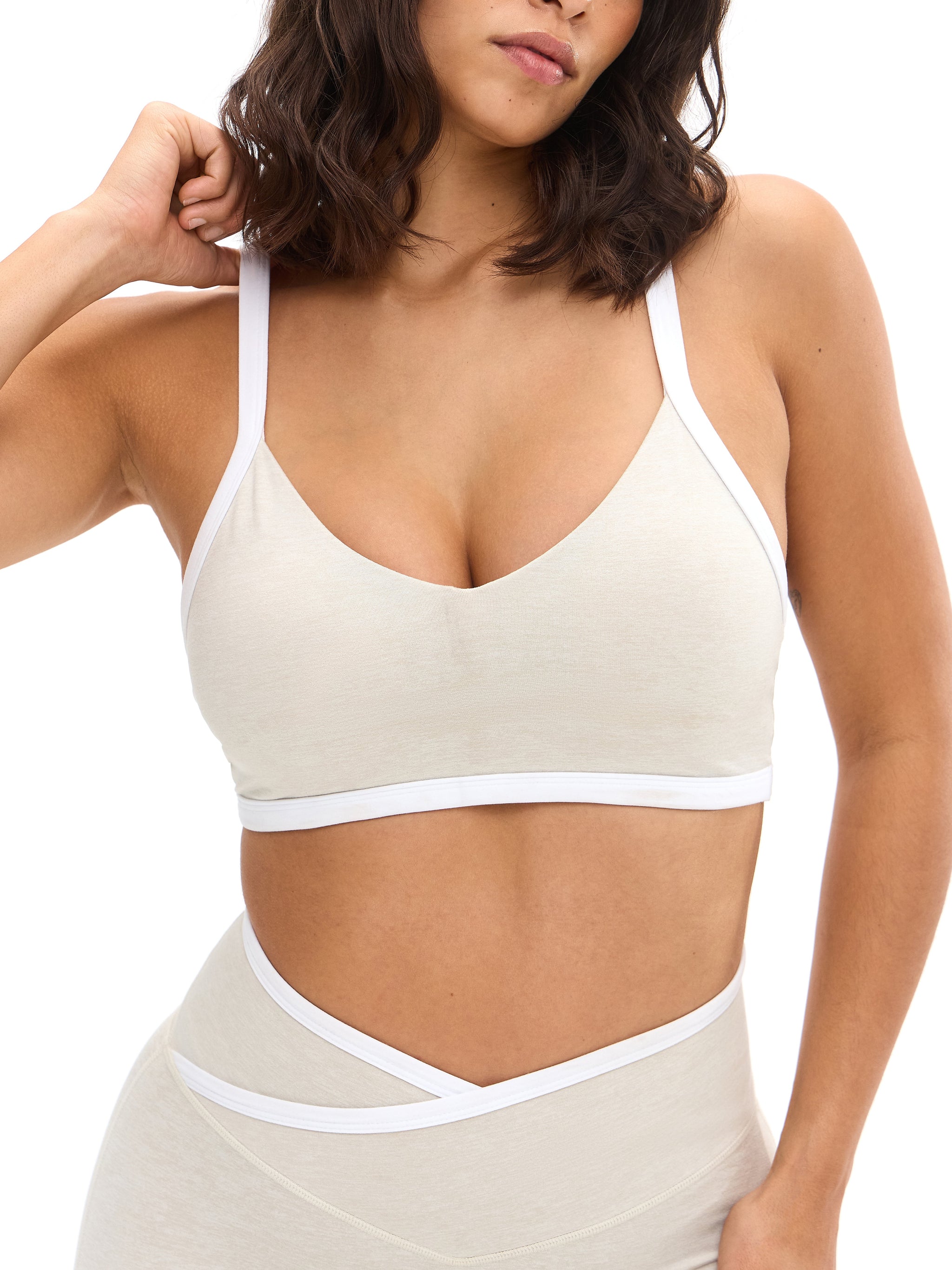 Dream Heather Contrast Sports Bra - Bone and Ivory
