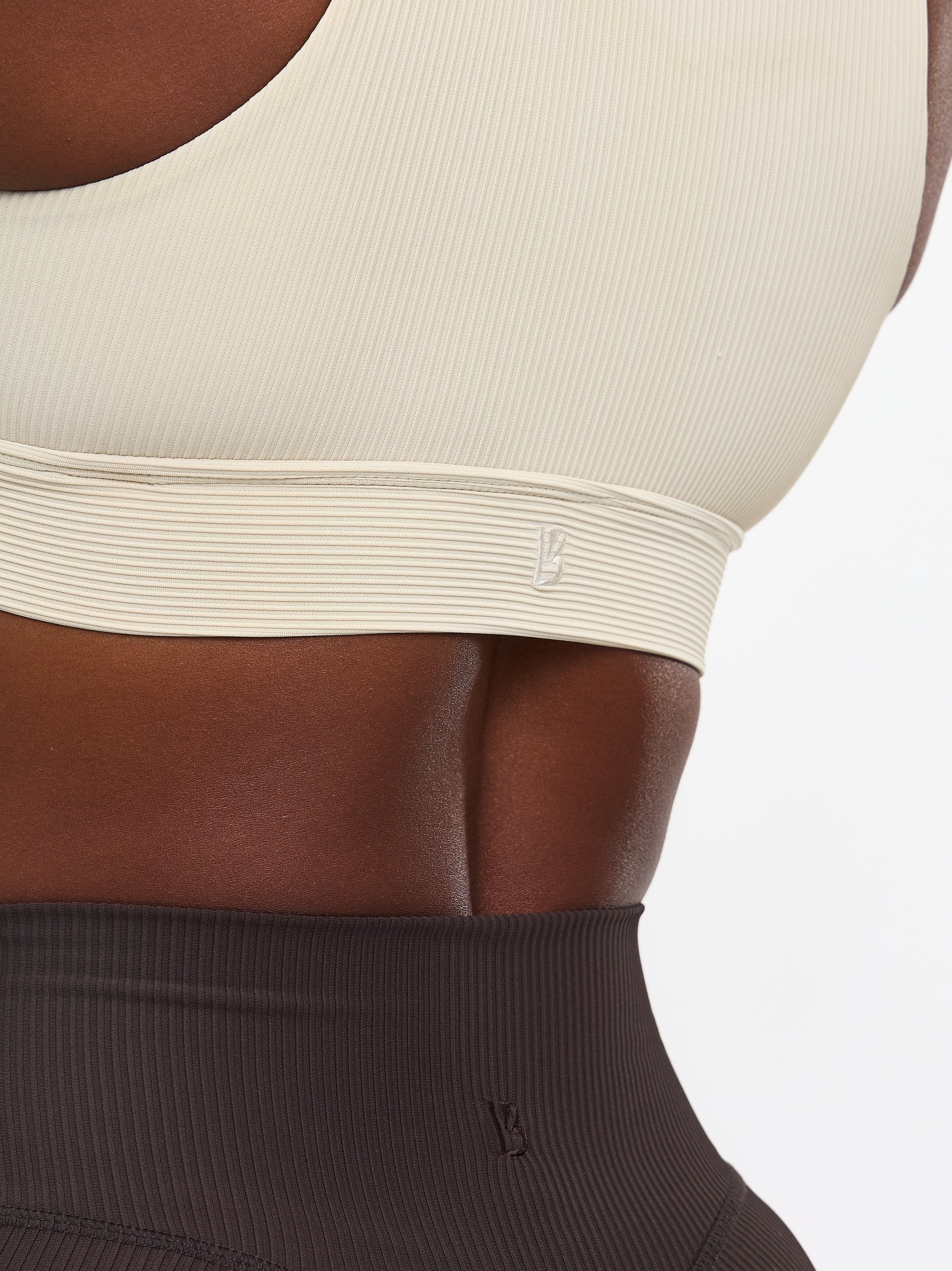 Ribbed Deep V Sports Bra - Bone