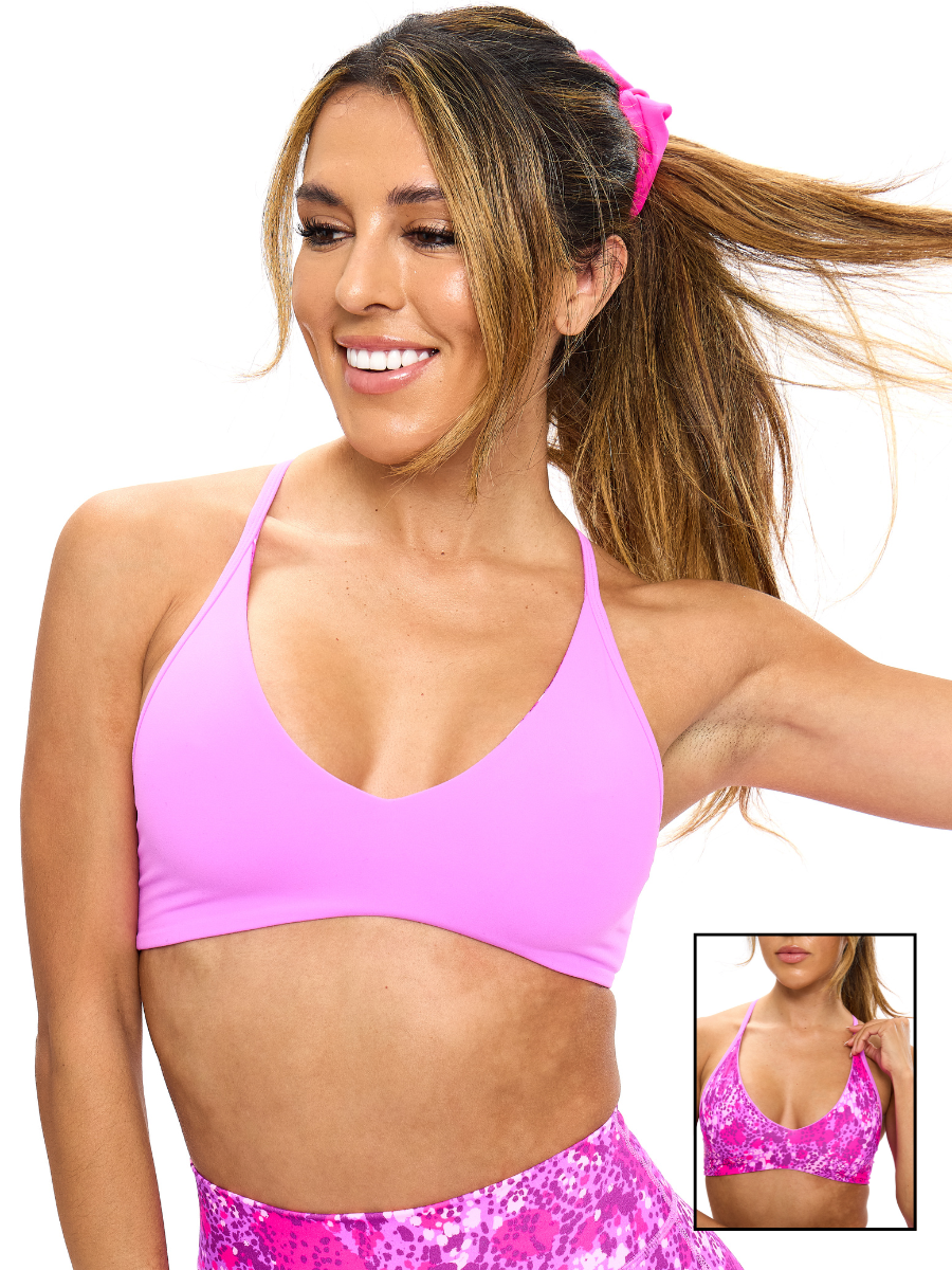 Girlfriend Reversible Sports Bra - Pop Rocks and Fashun Print