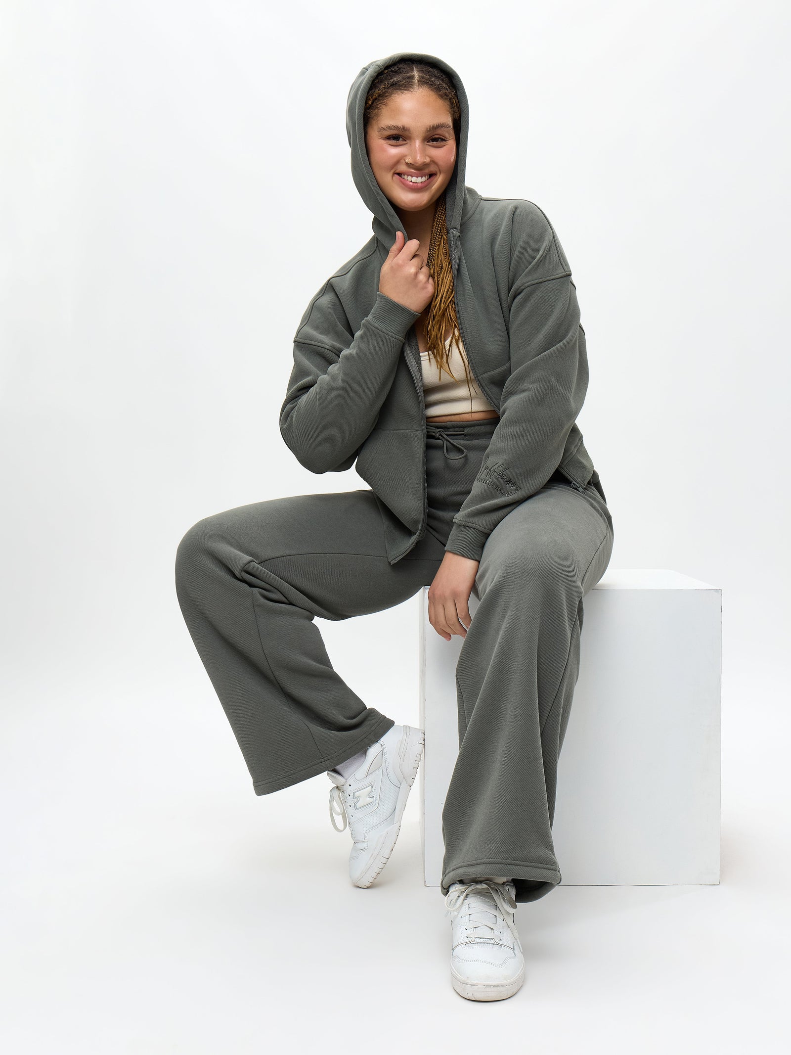 Plush Fleece Zip Hoodie - Frosted Sage