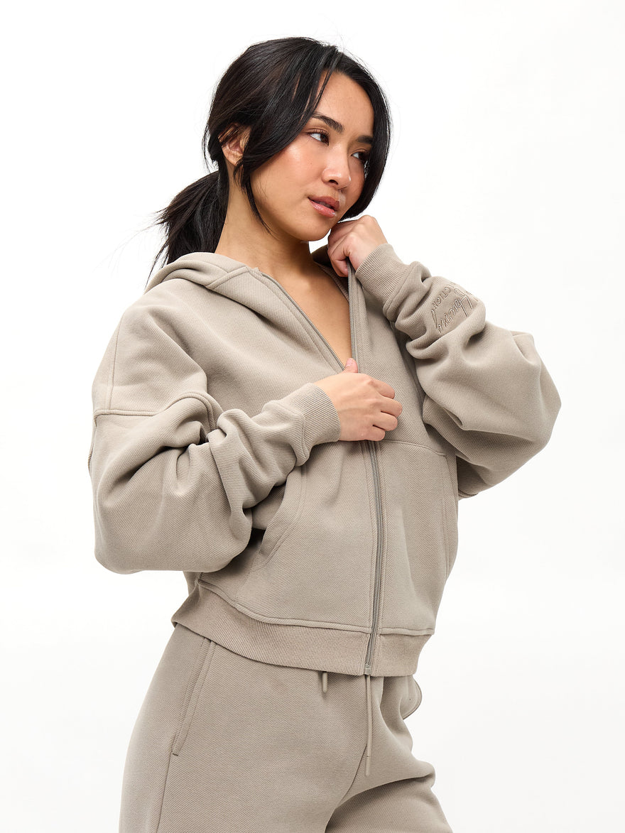 Plush Fleece Zip Hoodie - Neutral