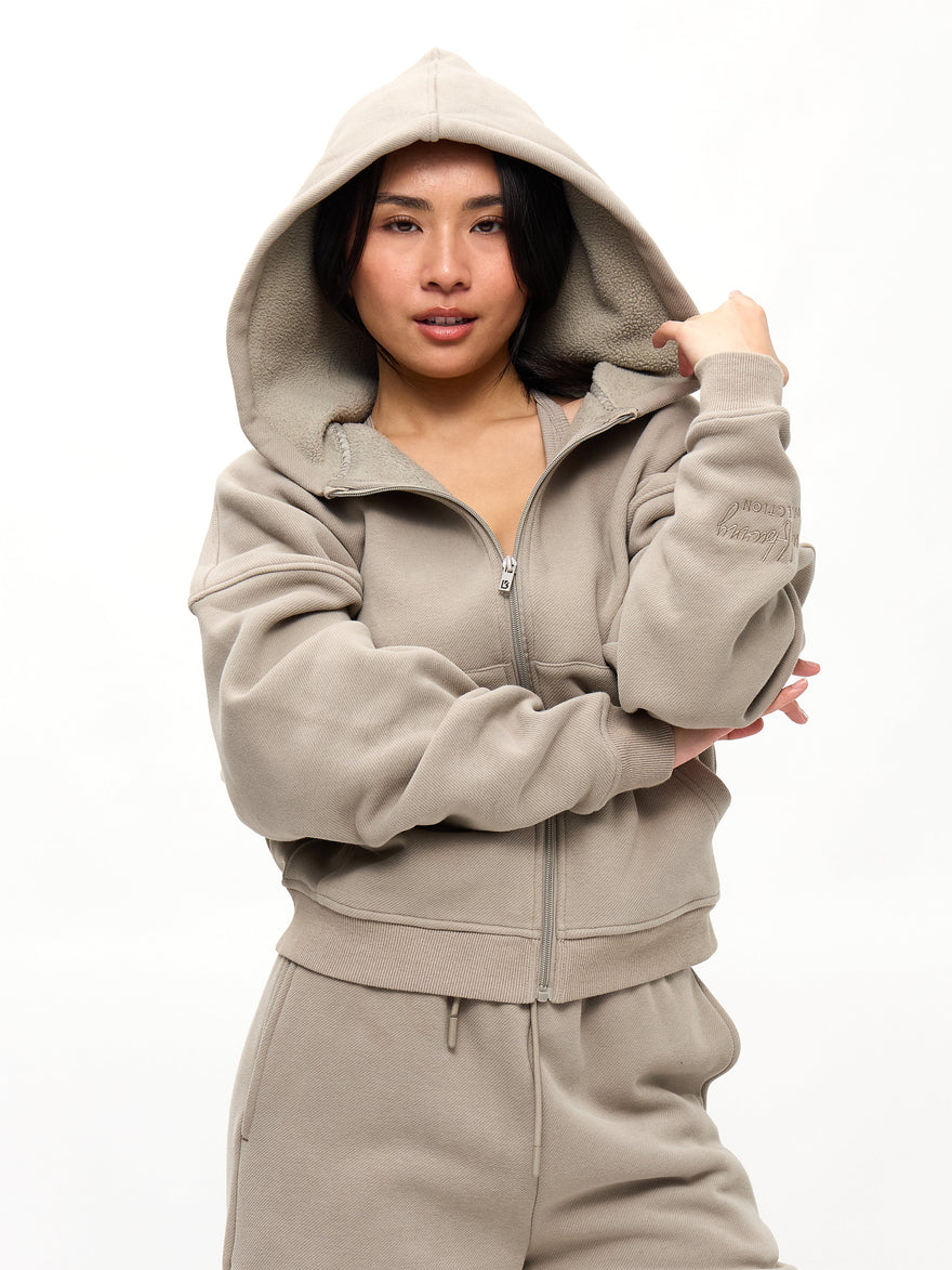 Plush Fleece Zip Hoodie - Neutral