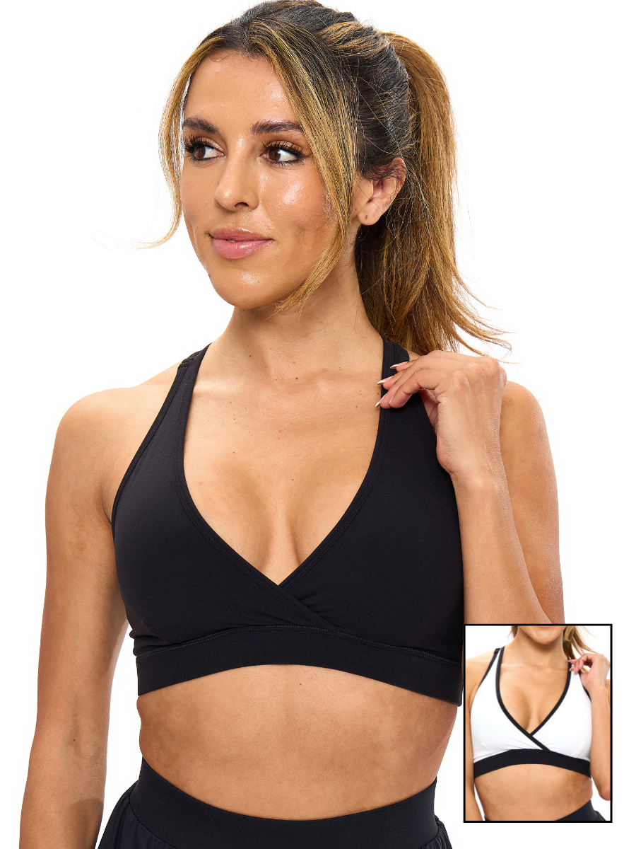 Reversible RacerBack Sports Bra - Onyx Black and White