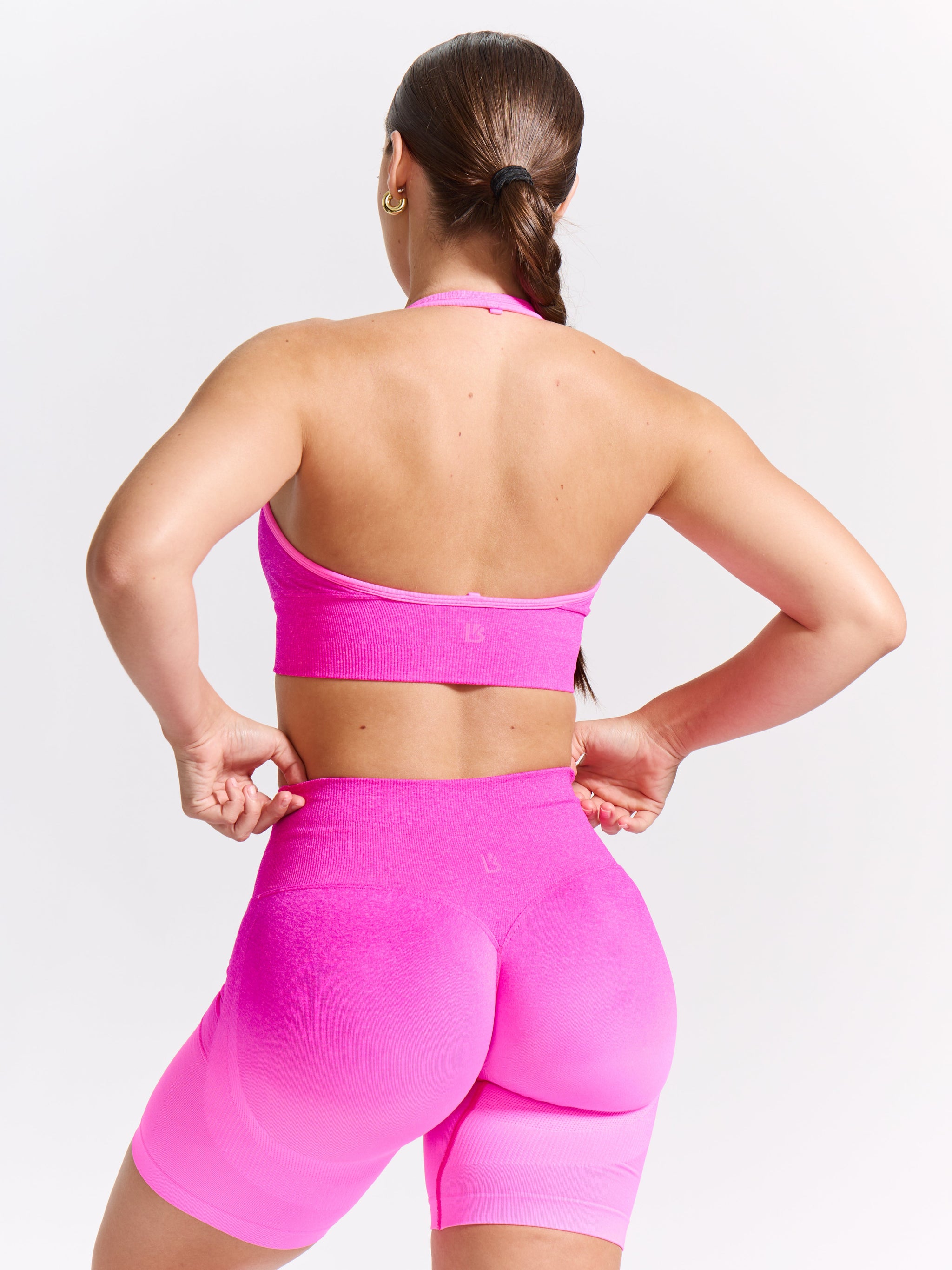 Halter Seamless Sports Bra - Hot Pink Ombre