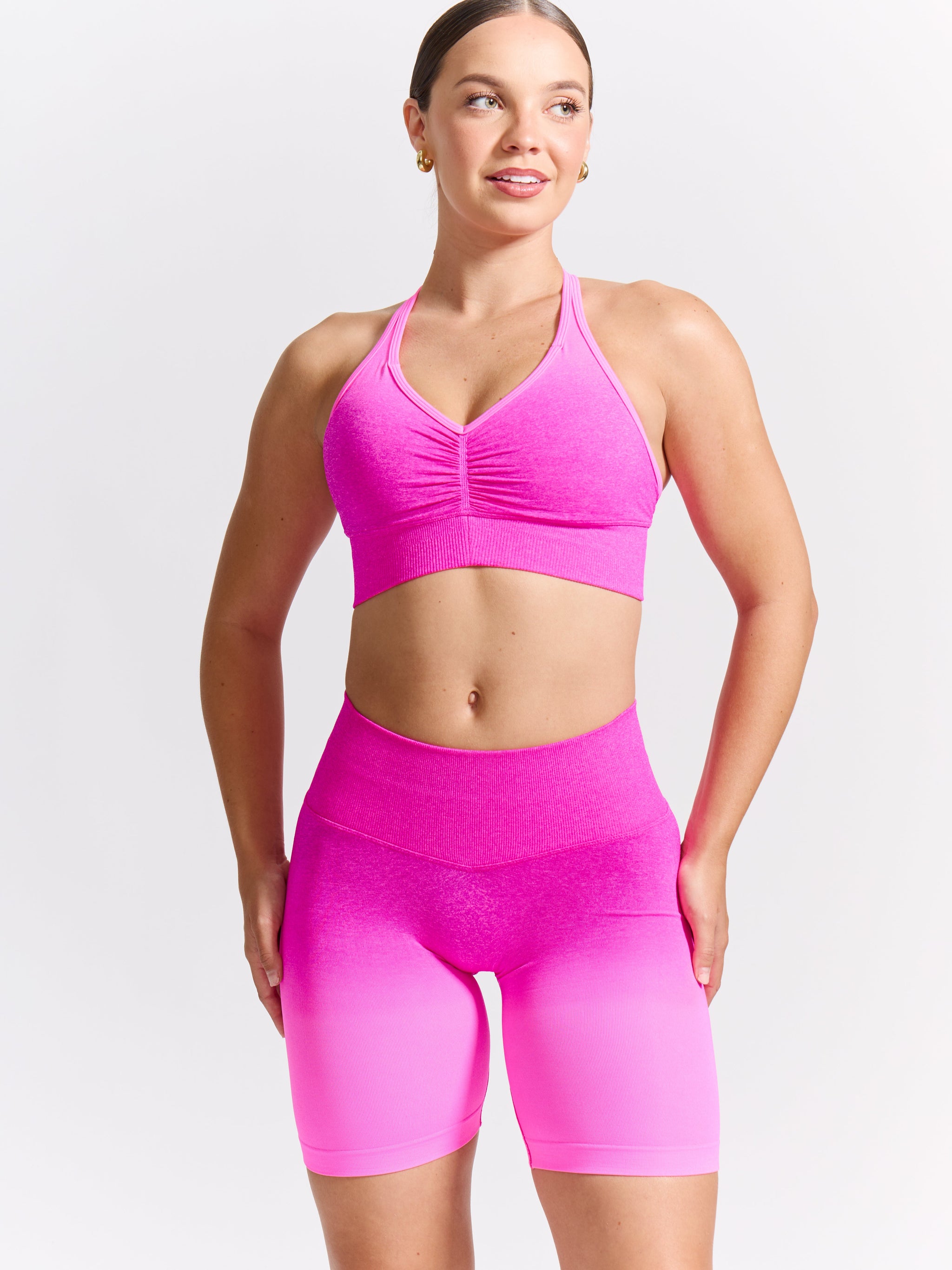 Halter Seamless Sports Bra - Hot Pink Ombre