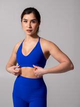 Thumbnail 1 of Girlfriend Reversible Sports Bra - Rio Blue and White, 1 of 9