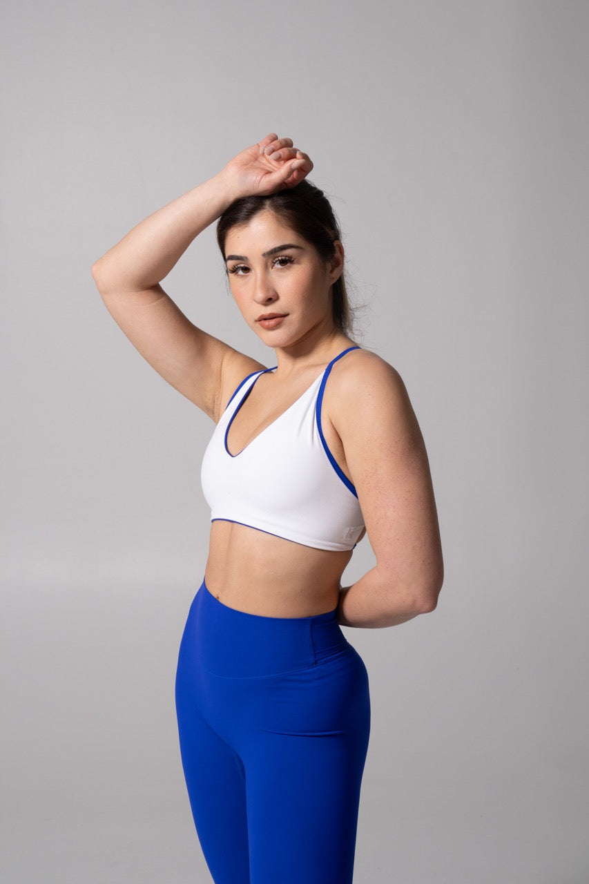 Girlfriend Reversible Sports Bra - Rio Blue and White