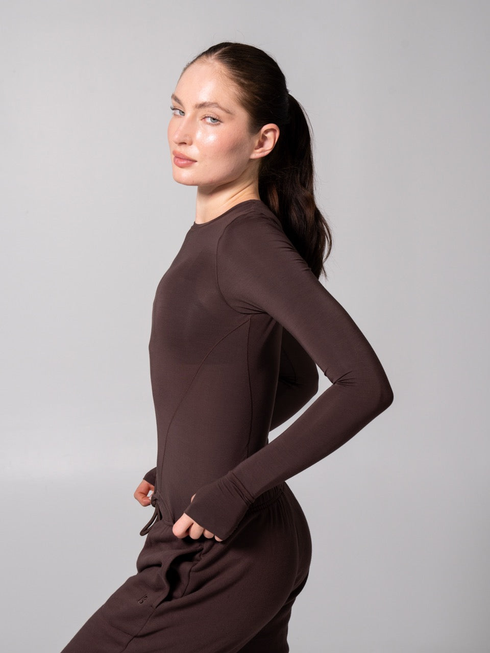 Halo Long Sleeve Hip Tee - Espresso