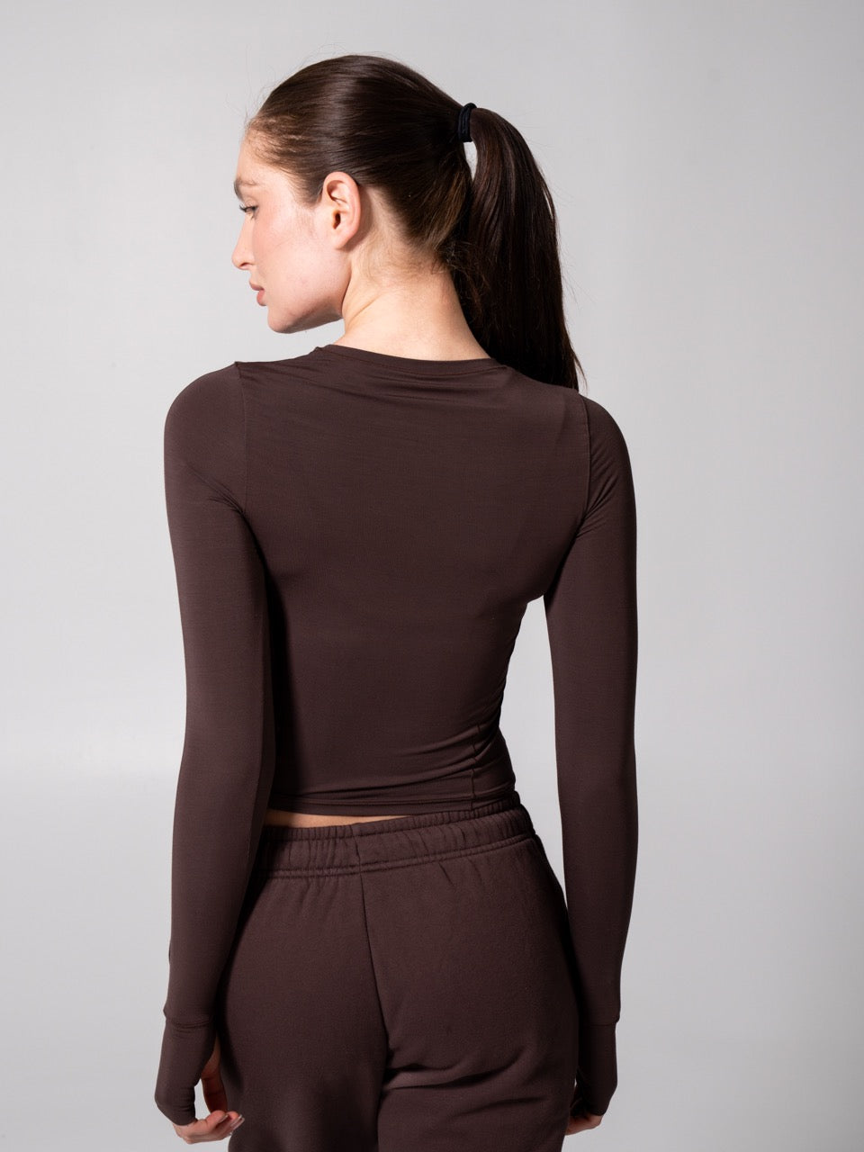 Halo Long Sleeve Hip Tee - Espresso