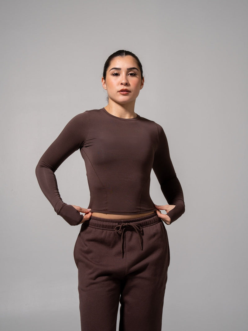 Halo Long Sleeve Baby Tee - Espresso