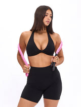 Thumbnail 2 of Twisted Halter Sports Bra - Onyx Black, 2 of 5