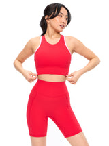Geo Sports Bra - Salsa Red and Pink