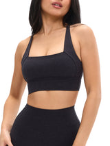 Thumbnail 1 of Dream Heather Square Neck Sports Bra - Onyx Black Heather, 1 of 5