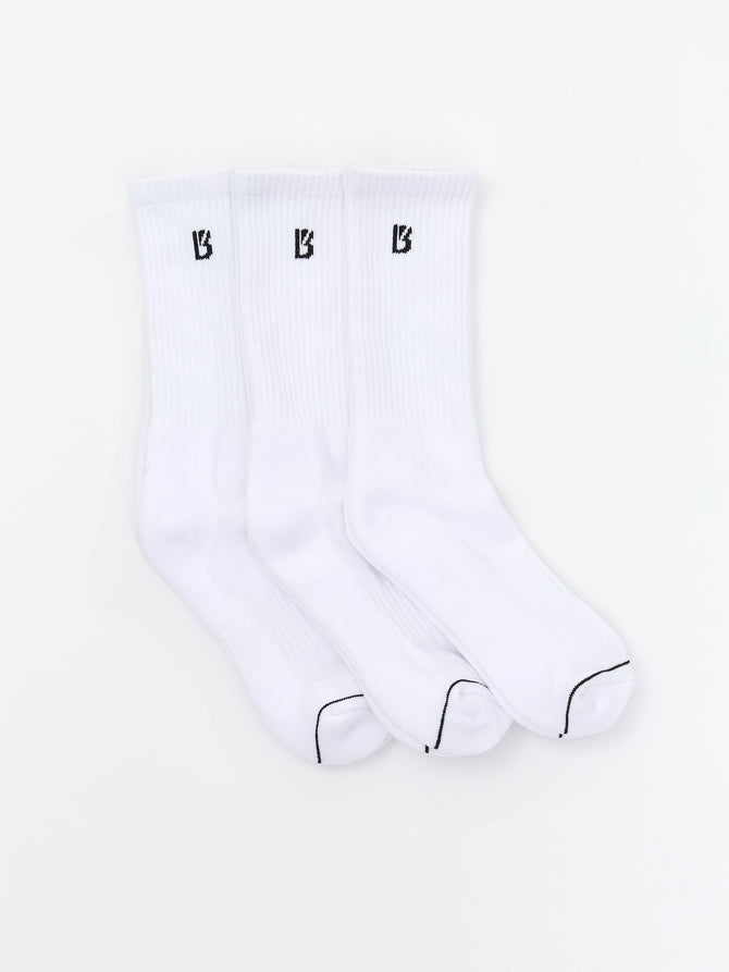 3 Pack Full Crew Socks - White