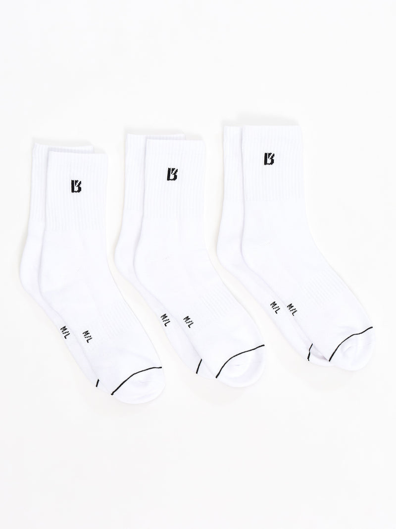 3 Pack Half Crew Socks - White