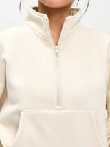 Thumbnail 3 of Plush Fleece Quarter Zip Pullover - Oat Milk, 3 of 7