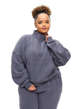 Thumbnail 1 of Plush Fleece Quarter Zip Pullover - Blue Steel, 1 of 5