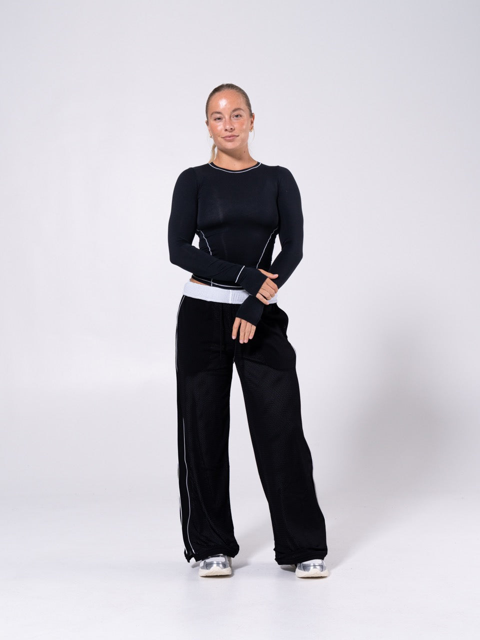 Halo Long Sleeve Hip Tee - Black and White