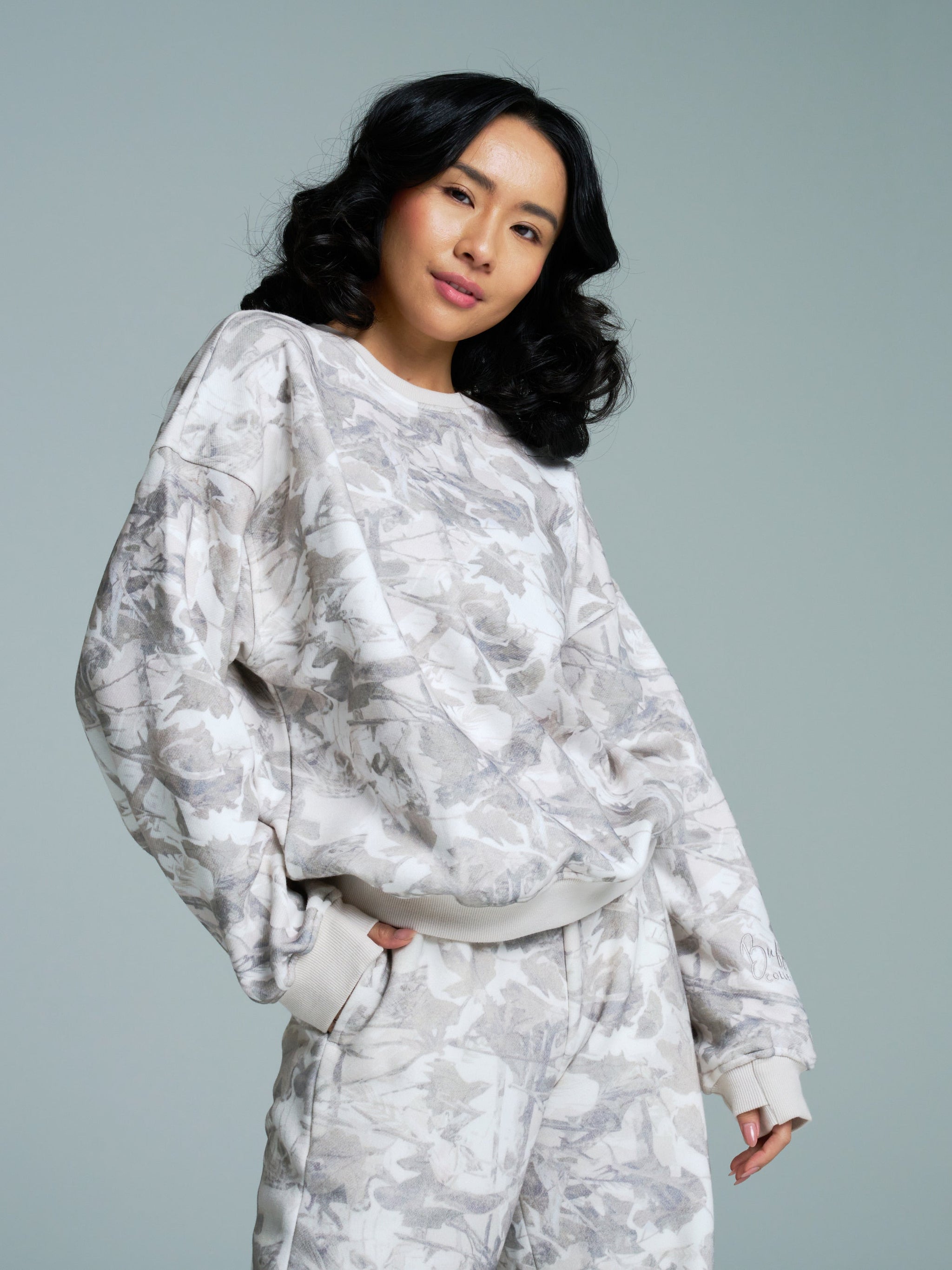 Plush Fleece Crew Pullover - Snow Camo