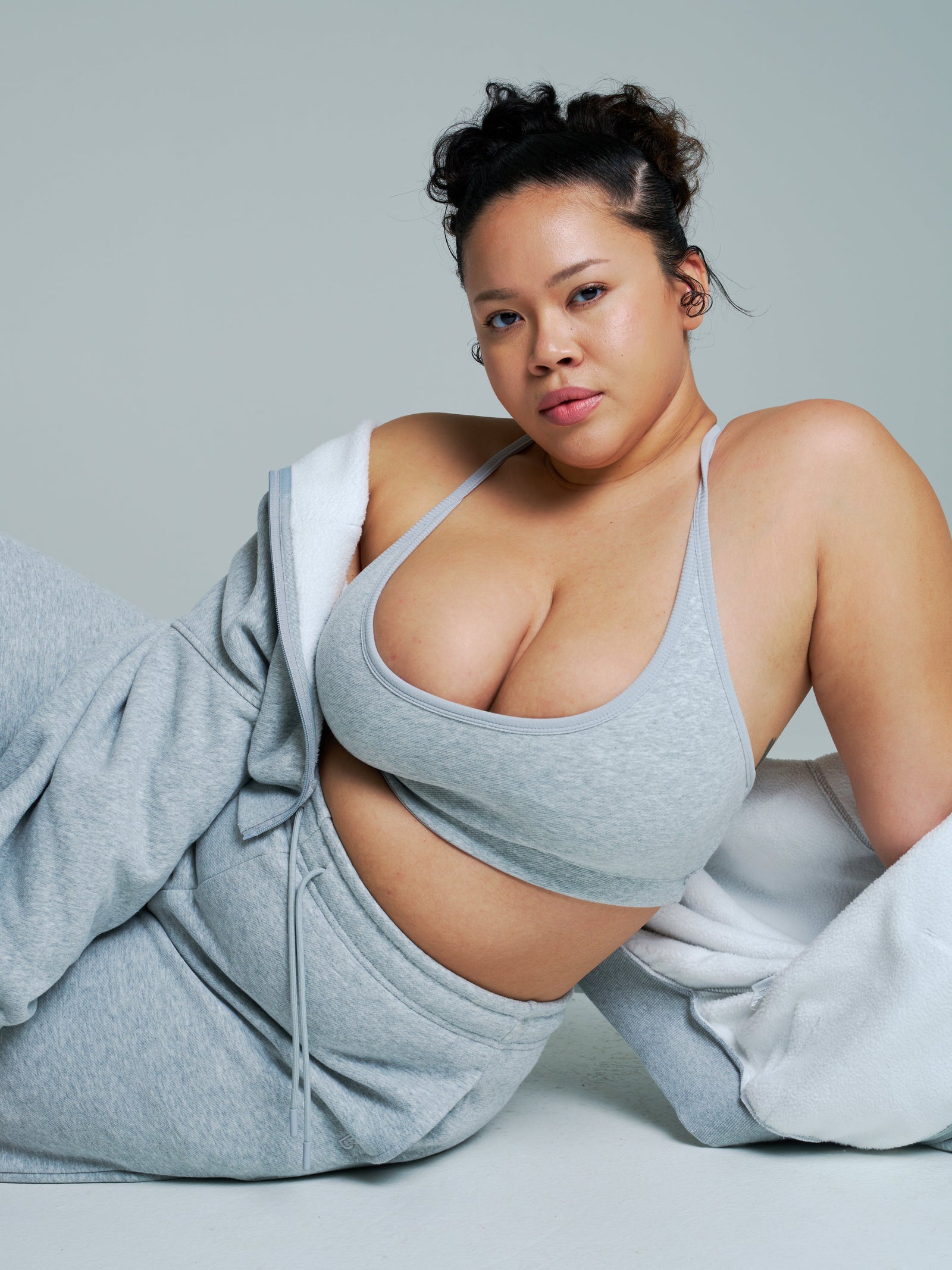 Plush Fleece Zip Hoodie - Heather Grey