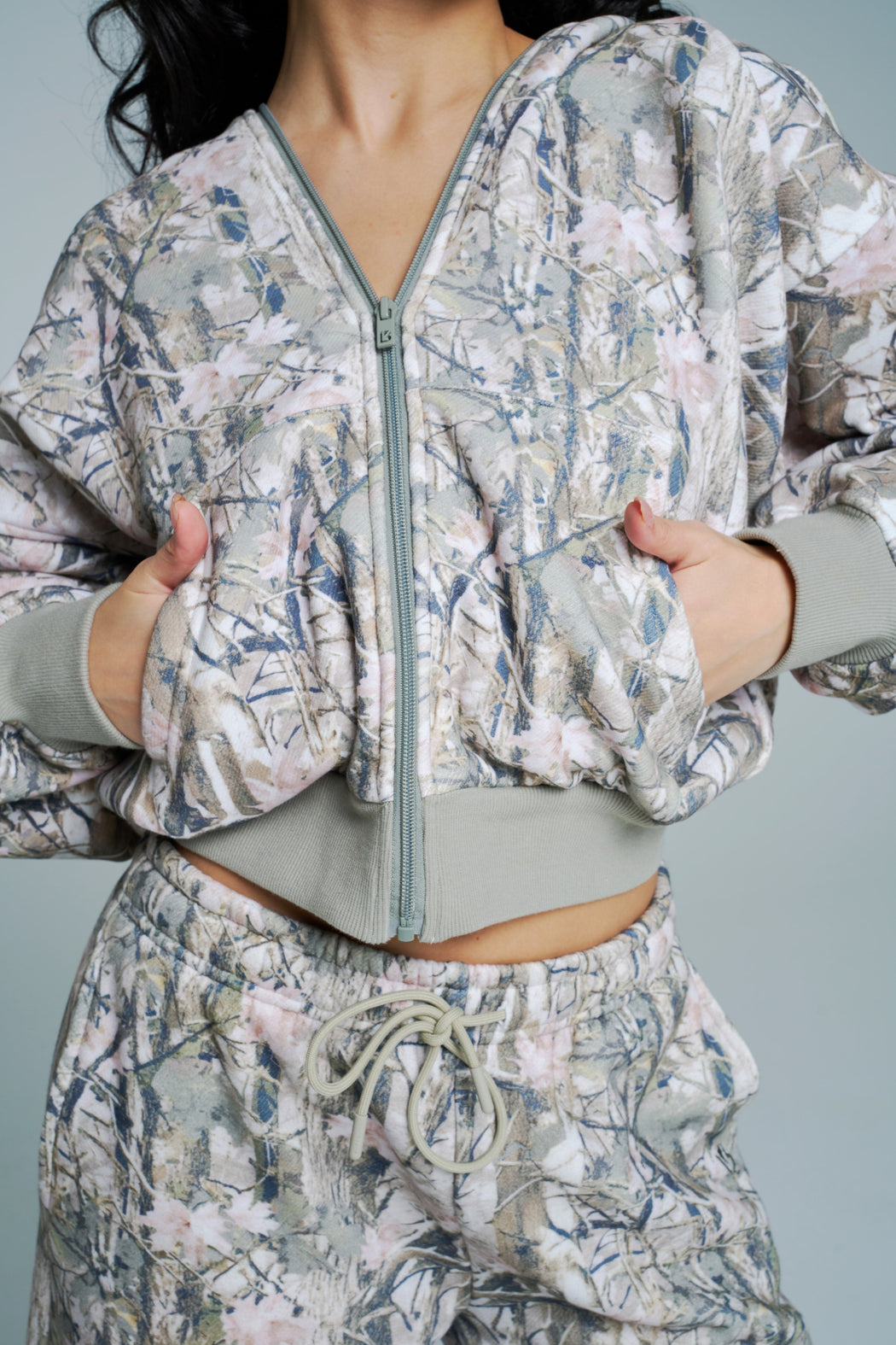 Plush Fleece Zip Hoodie - Pink Camo