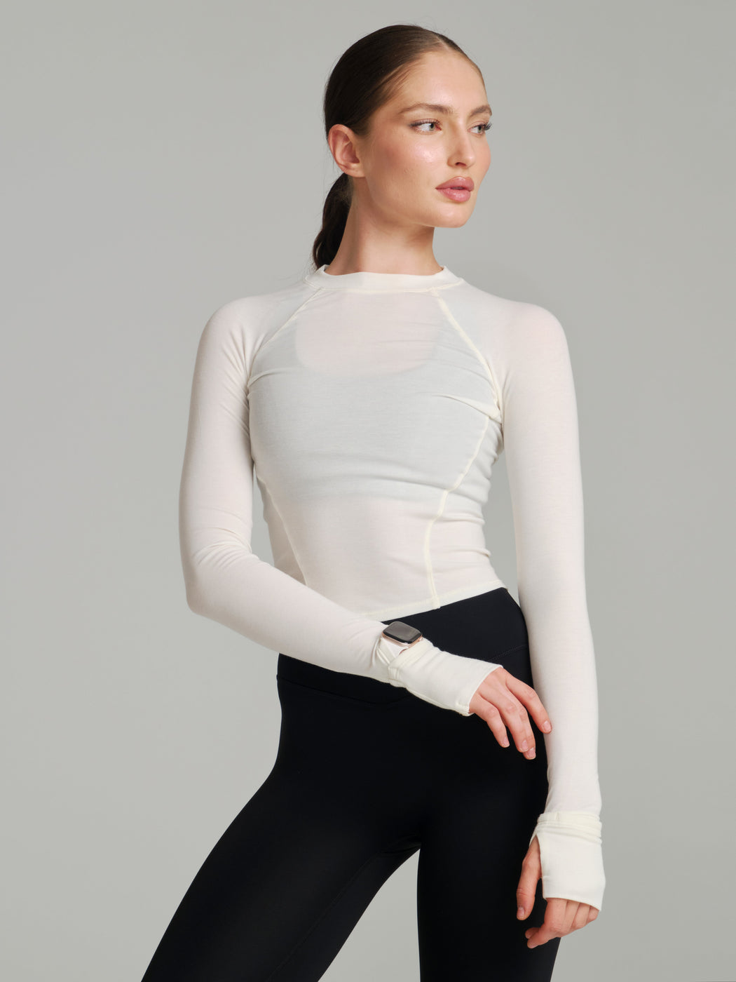 Base Layer Long Sleeve Waist Top - White