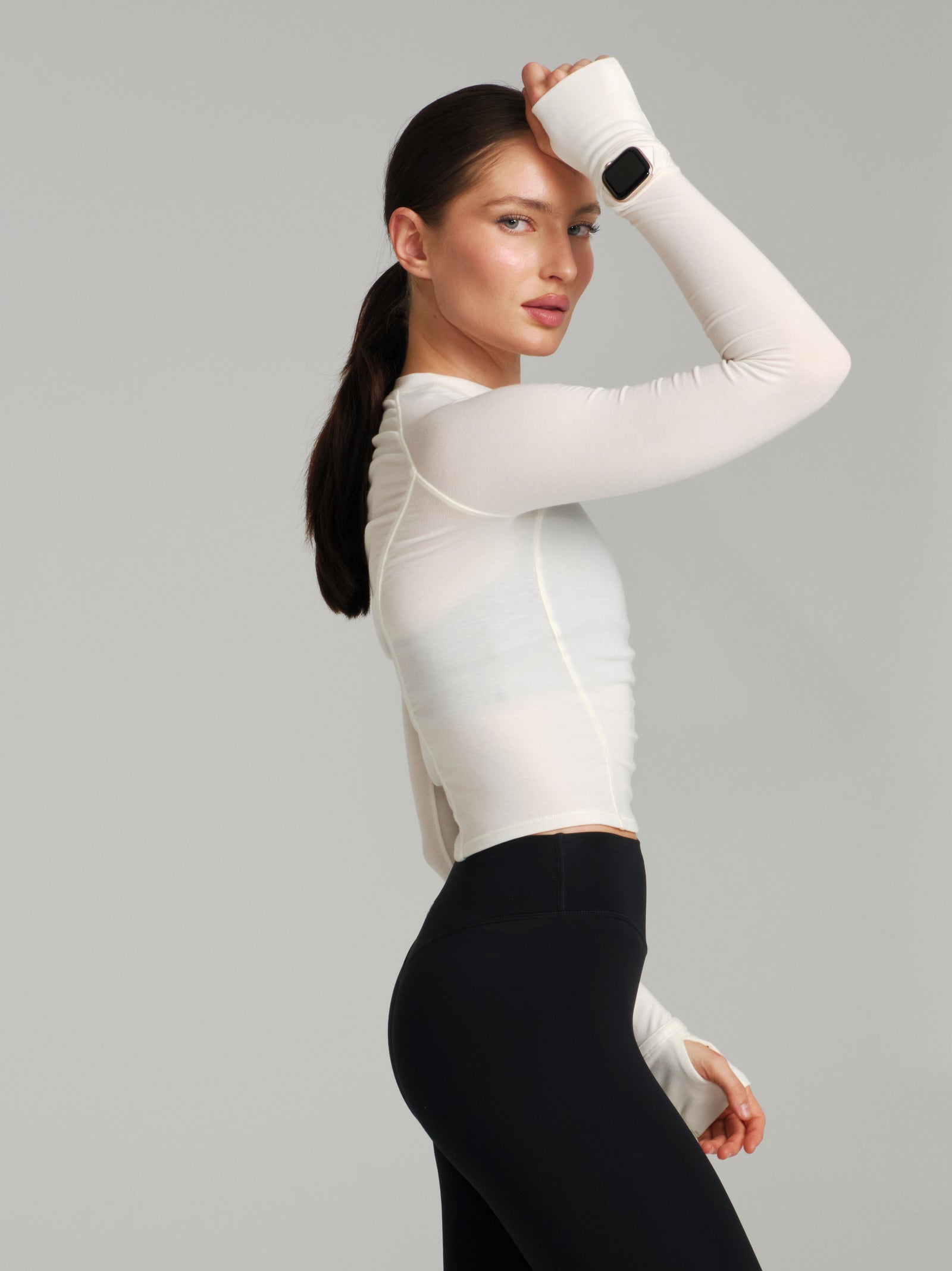 Base Layer Long Sleeve Waist Top - White
