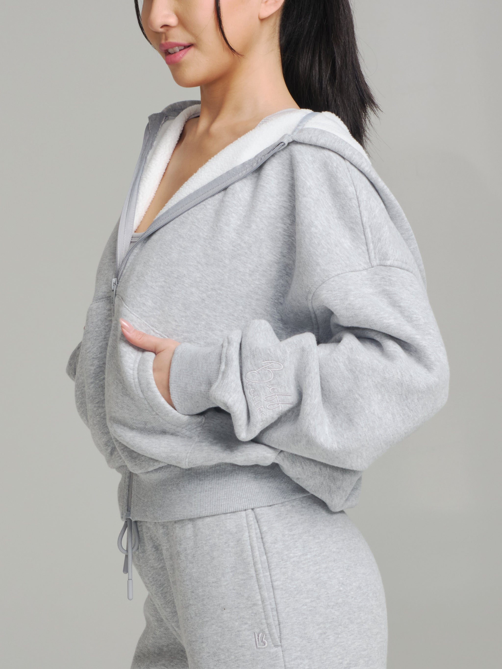 Plush Fleece Zip Hoodie - Heather Grey