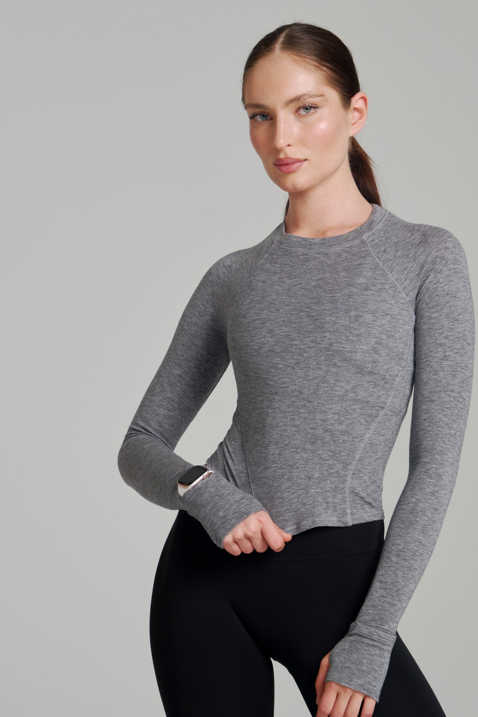 Base Layer Long Sleeve Waist Top - Heather Grey