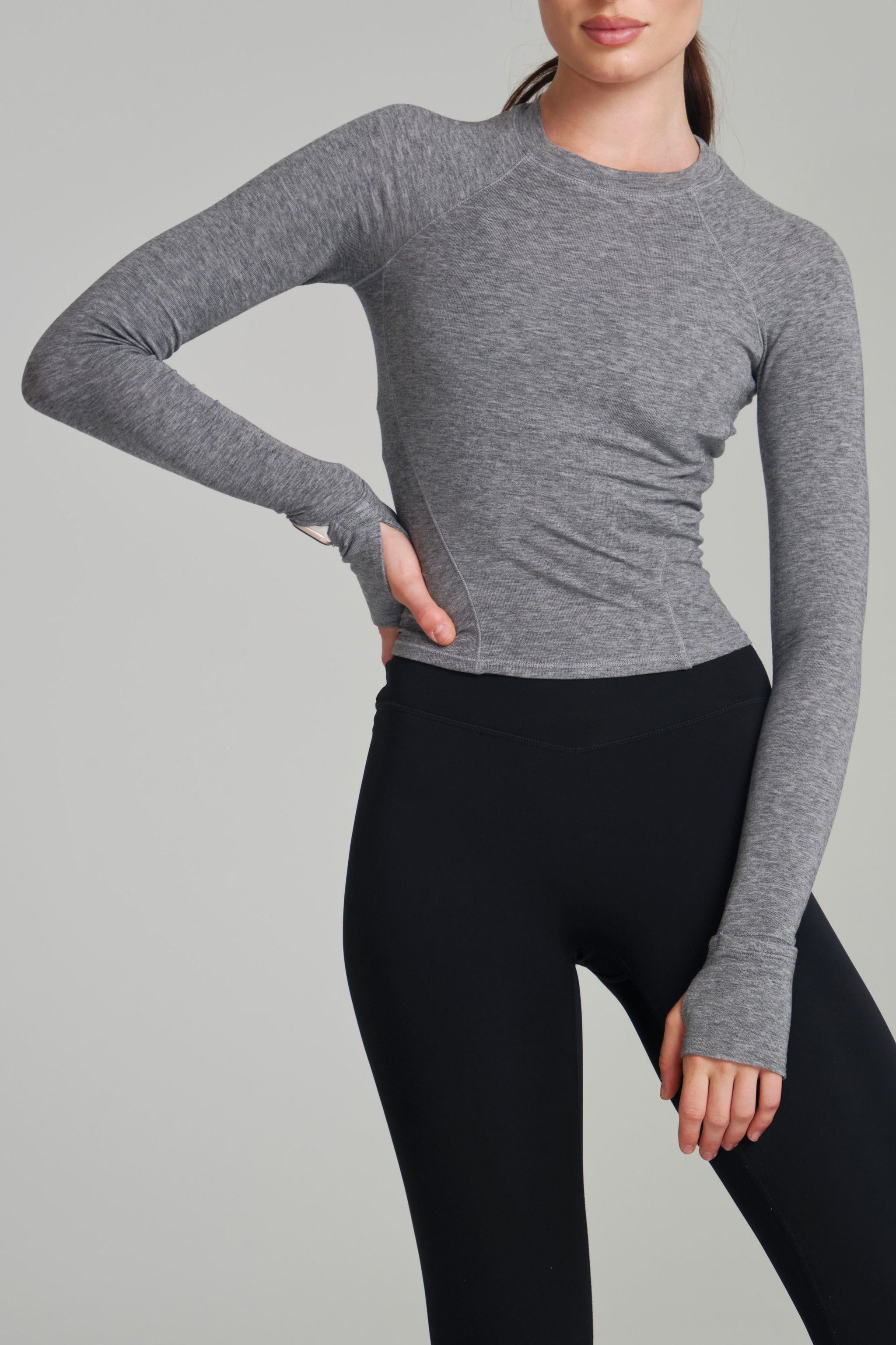 Base Layer Long Sleeve Waist Top - Heather Grey
