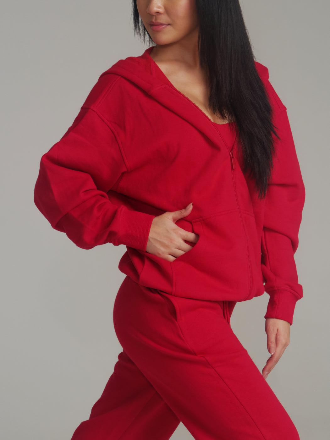 Threads Zip Hoodie - Lipstick Red