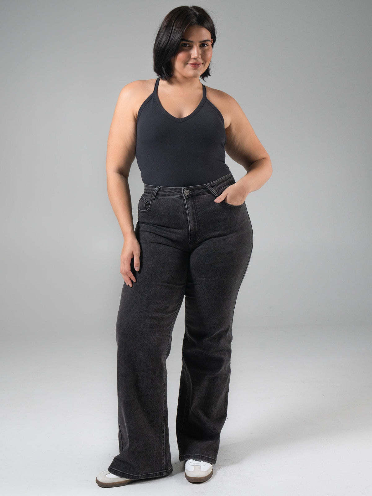 Cheeky Straight Leg High Rise Jeans - Washed Black