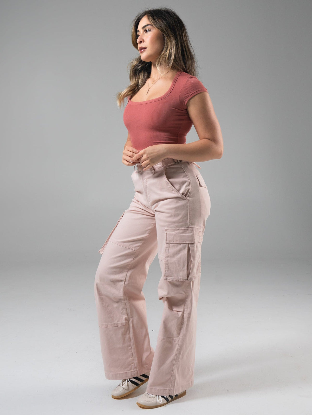 Wide Leg Cargo Pant - Strawberry Milk