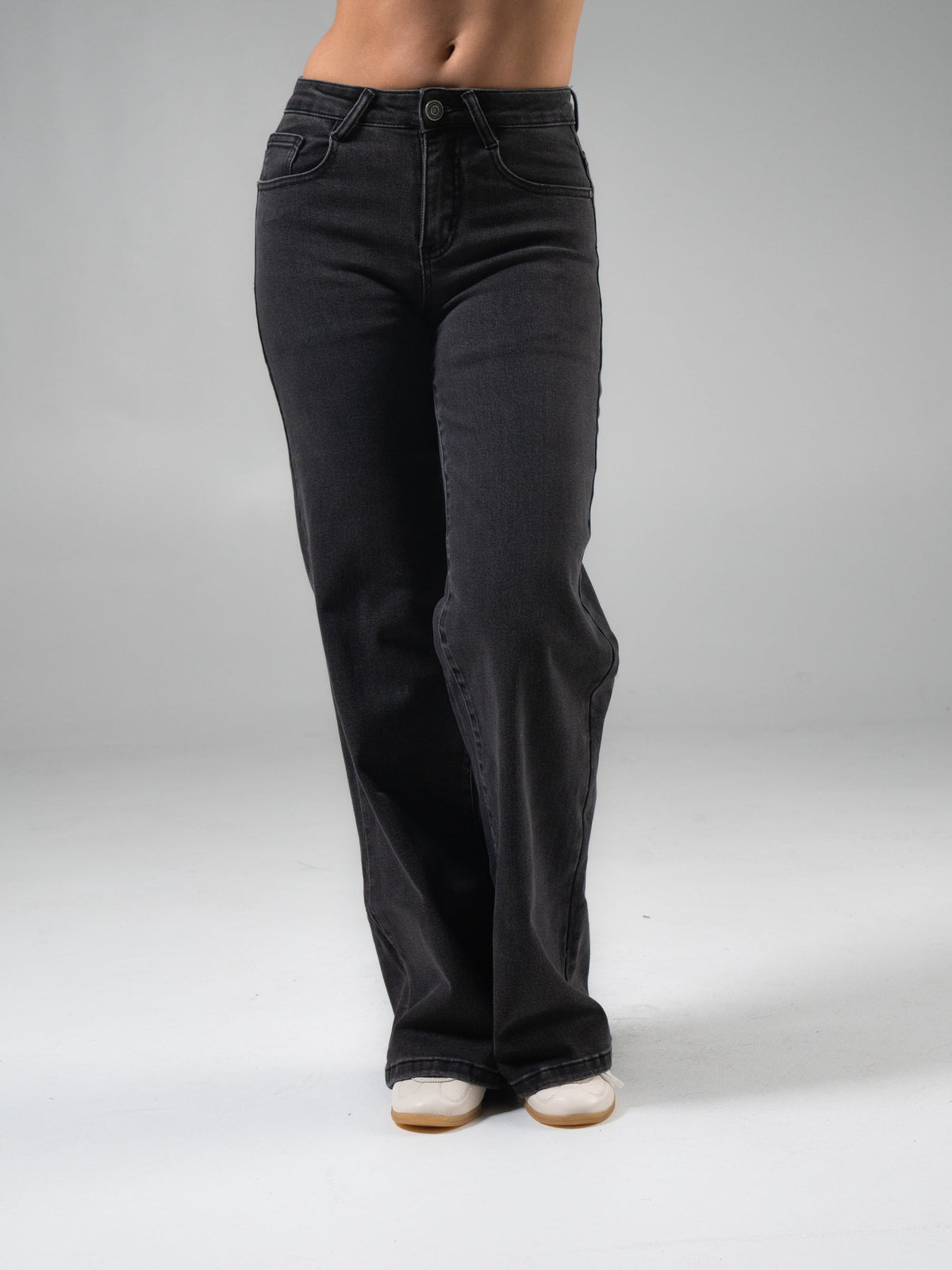 Cheeky Straight Leg Mid Rise Jeans - Washed Black