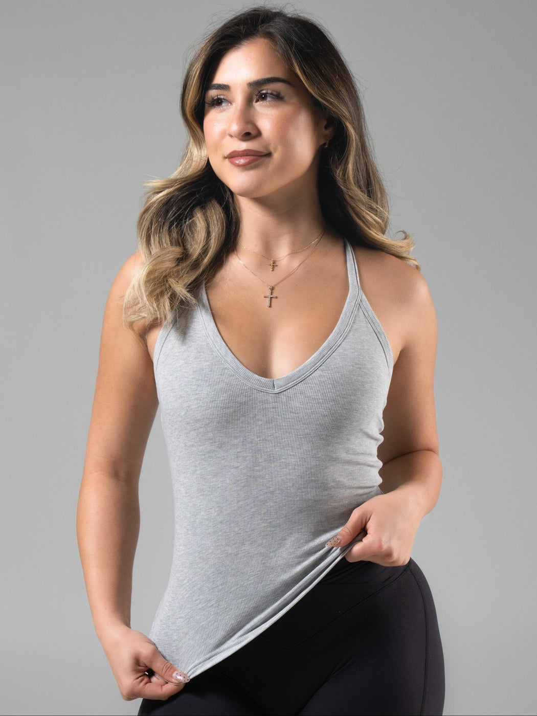 Brami V Neck Tank - Heather Grey