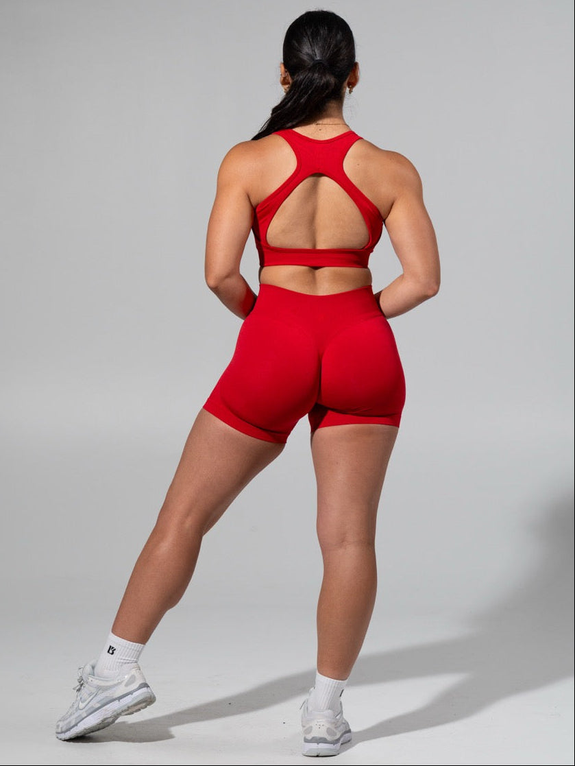 Miracle Seamless Mid Rise Short 4.5" - Heather Lipstick Red