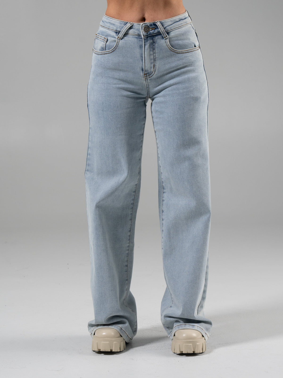 Cheeky Straight Leg Mid Rise Jeans - Light Wash