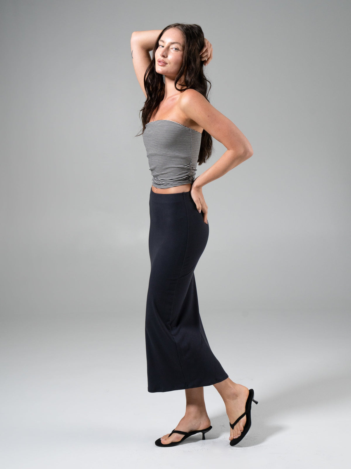 Nimbus Rib Midi Skirt - Onyx Black