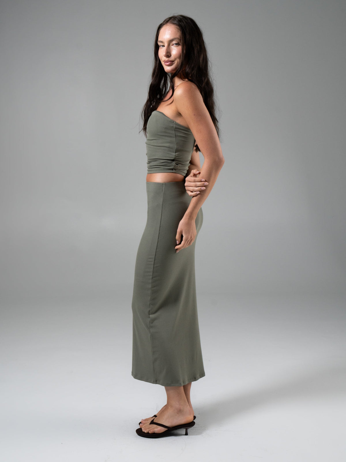 Nimbus Rib Midi Skirt - Olive Juice