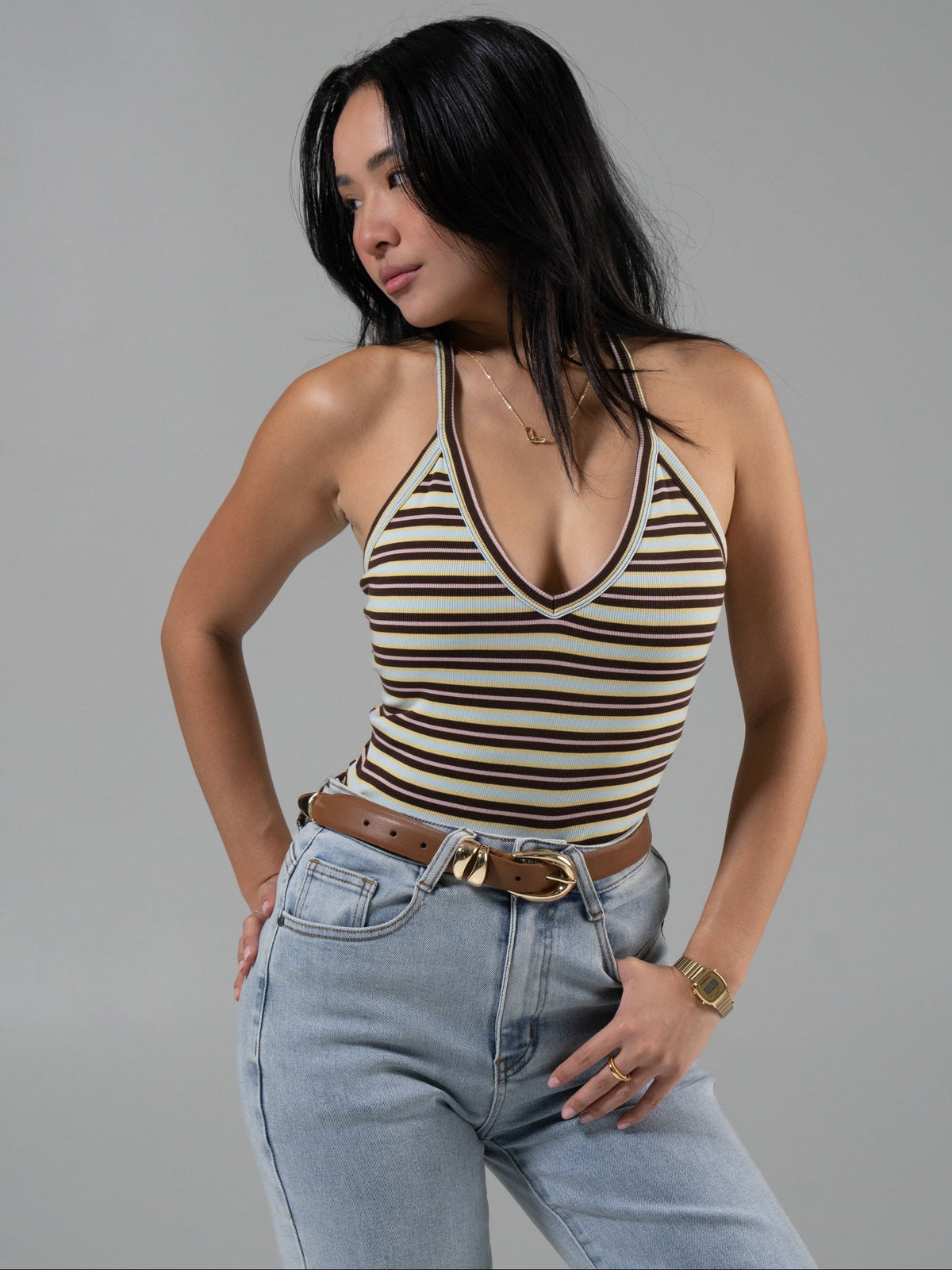 Brami V Neck Tank - Multi Stripe
