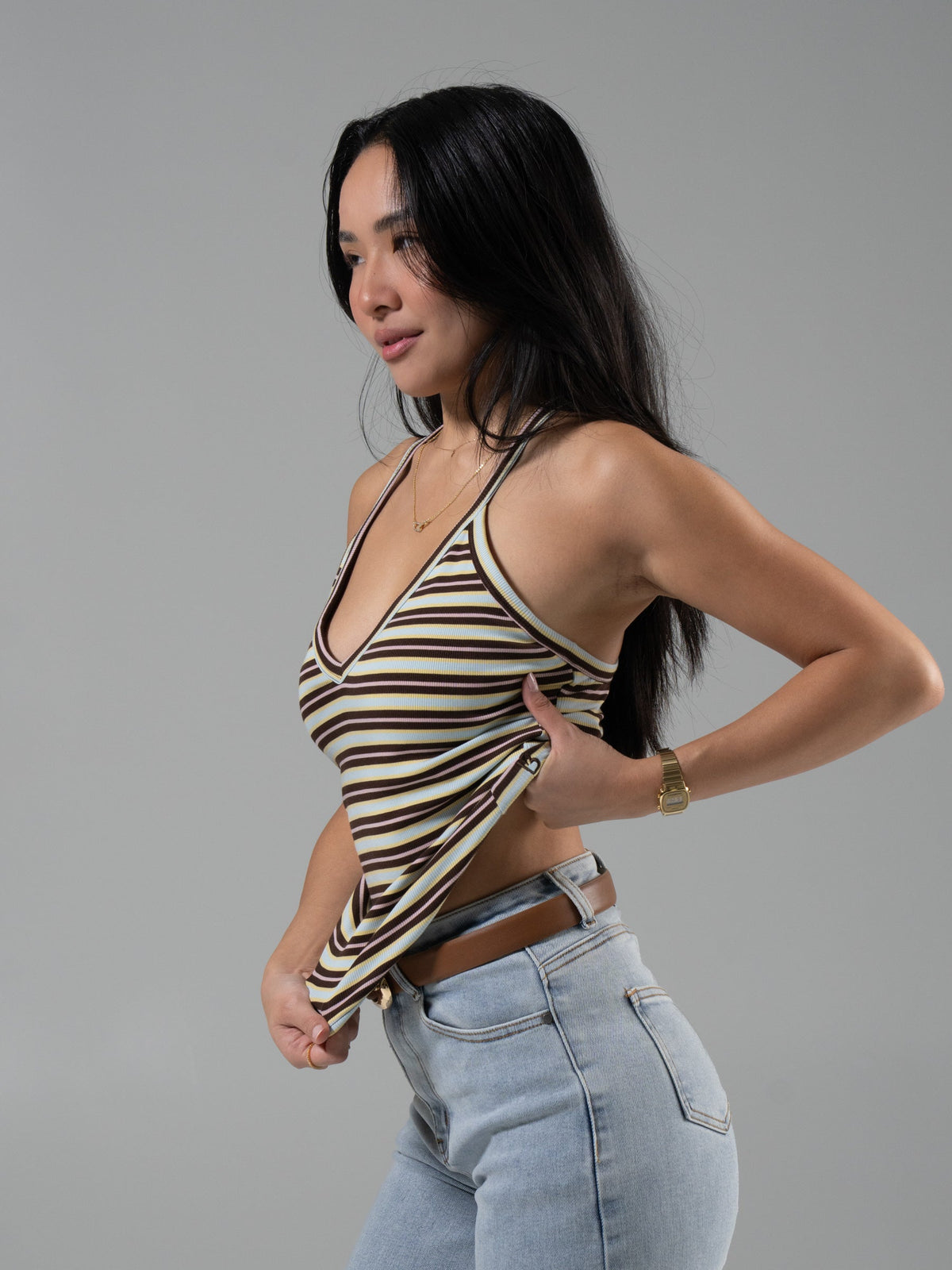 Brami V Neck Tank - Multi Stripe