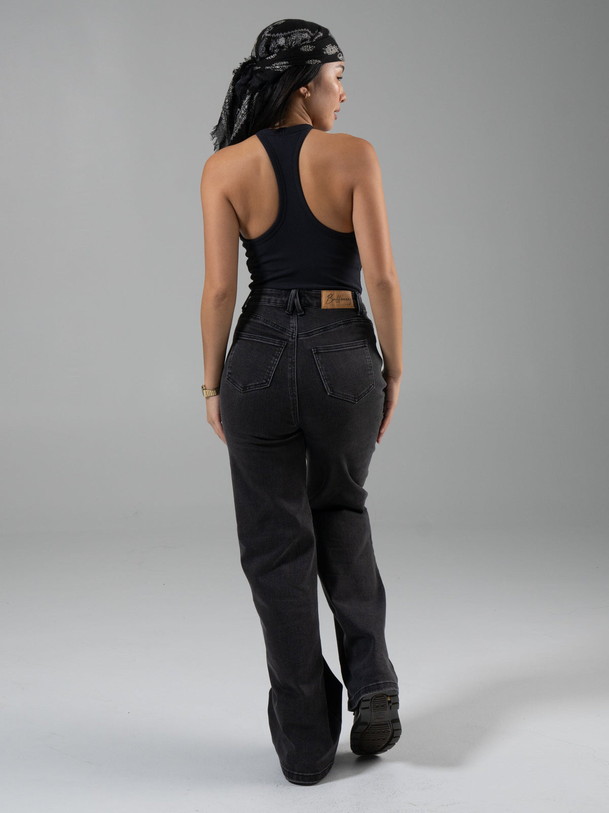 Cheeky Straight Leg High Rise Jeans - Washed Black