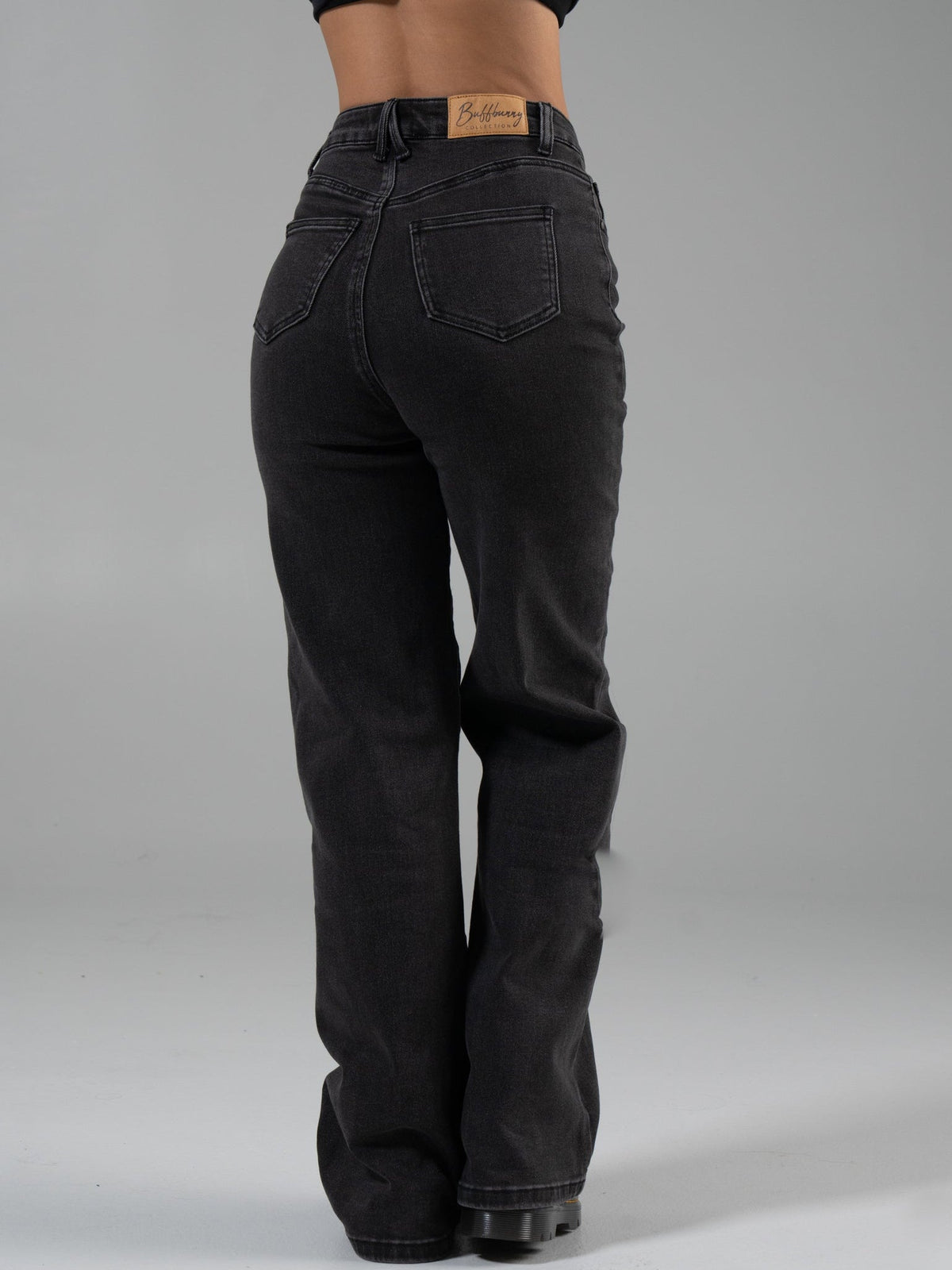Cheeky Straight Leg High Rise Jeans - Washed Black