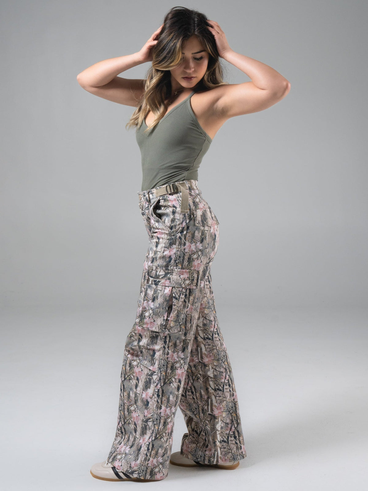 Wide Leg Cargo Pant - Pink Camo