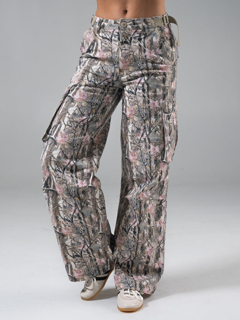 Wide Leg Cargo Pant - Pink Camo