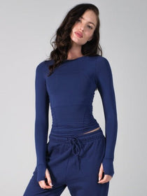 Halo Long Sleeve Hip Tee - Baked Blue