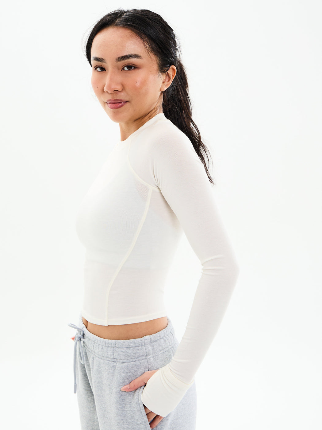Base Layer Long Sleeve Waist Top - White