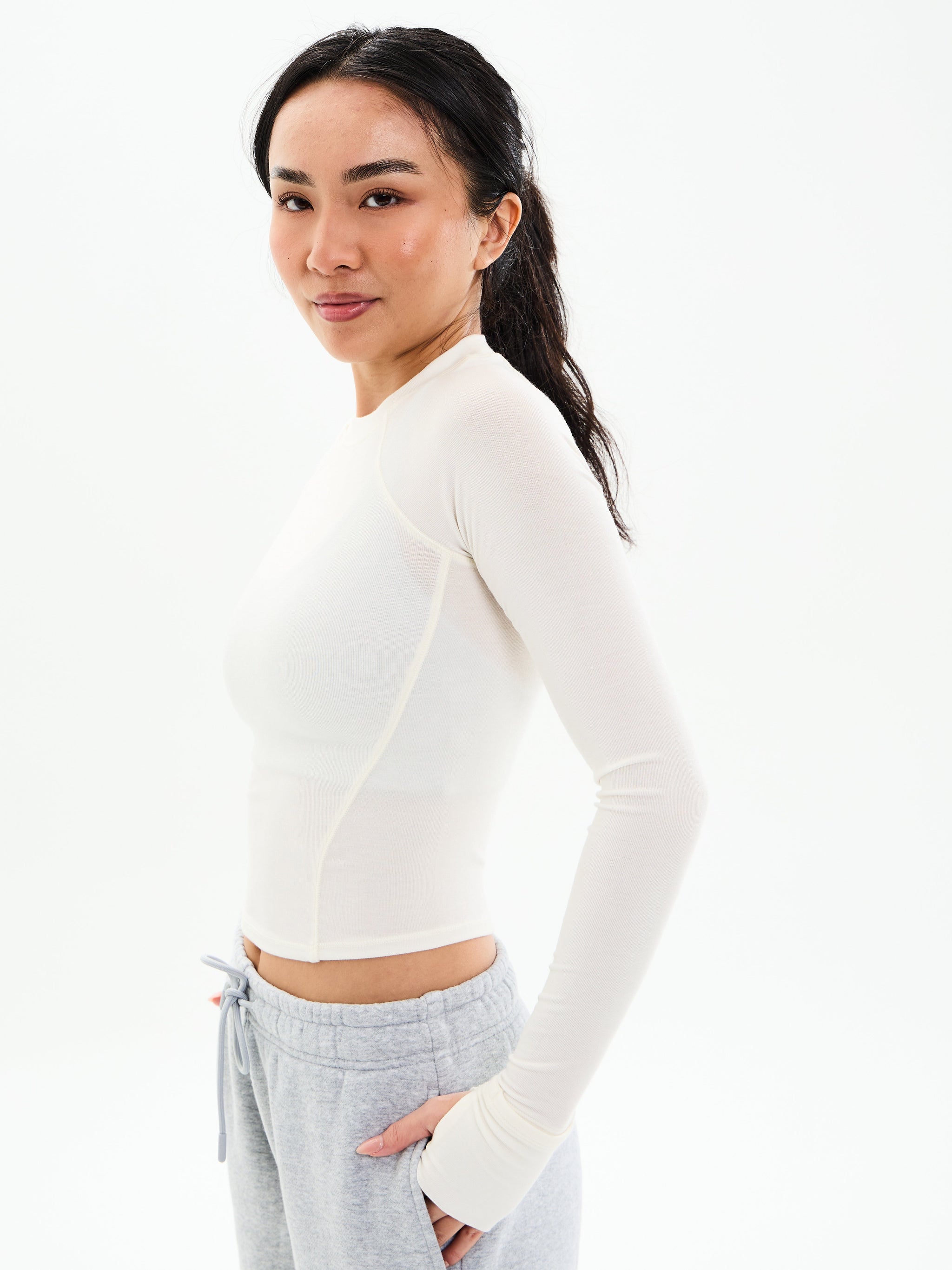 Base Layer Long Sleeve Waist Top - White